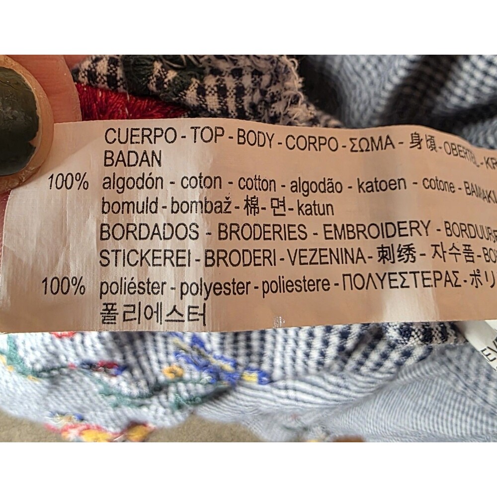 Zara Woman Peasant Blouse Size Medium Oversized Gingham Floral Embroidered - Picture 2 of 9